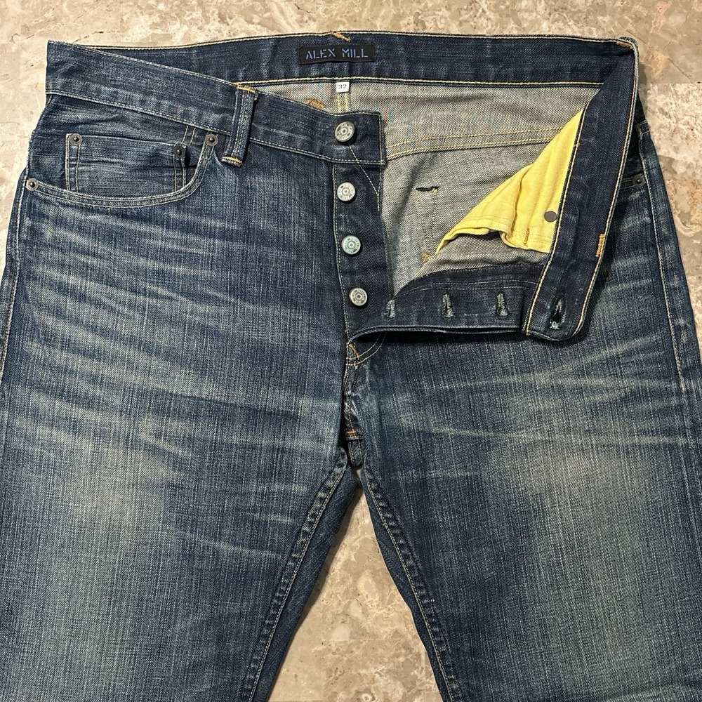 Alex Mill Selvedge Jeans Mens 32 (fits 35x33) Blue Button Fly Good Fade